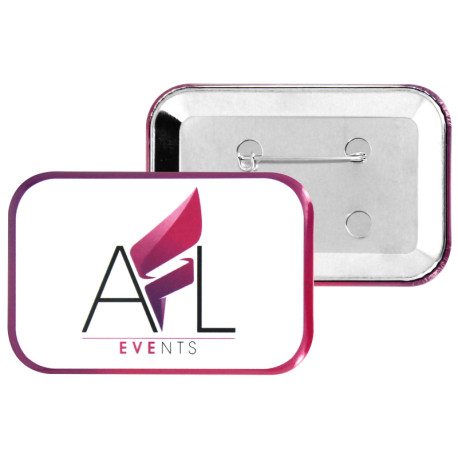 Badge Rectangle Coins Arrondis 80x54mm personnalisé | Pin's Personnalisé