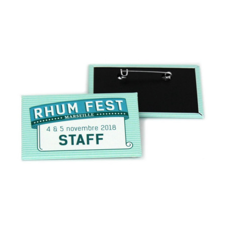 Badge rectangle à épingle 68*45 mm personnalisé | Pin's Personnalisé